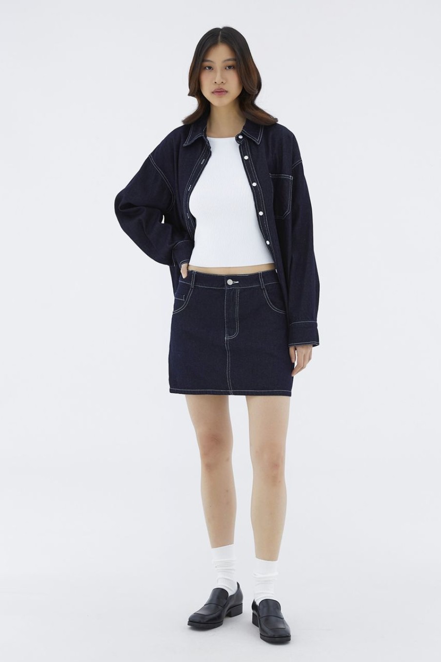 Women The Editor's Market Skirts | Dawne Mid-Rise Mini Denim Skirt Indigo Blue