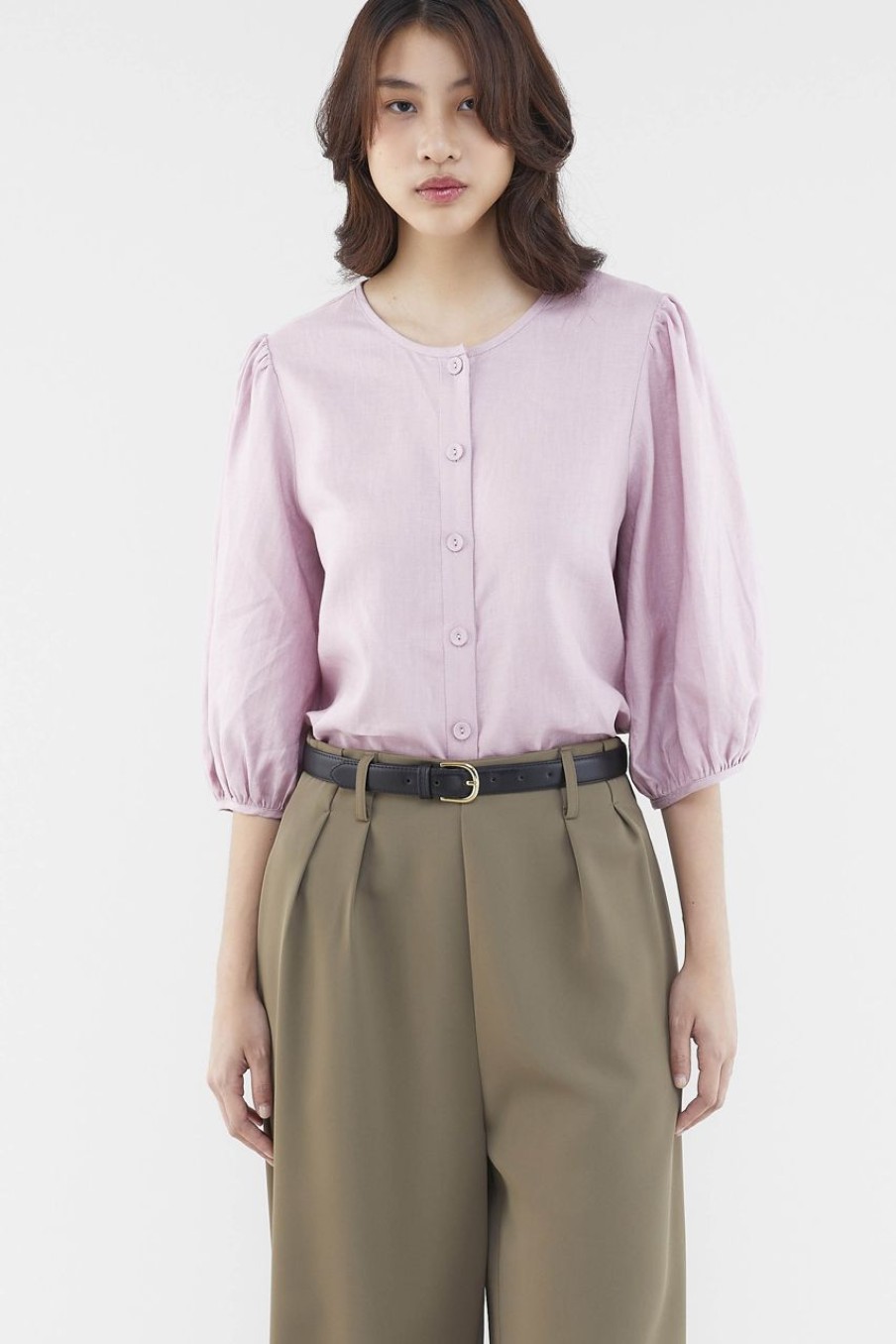 Women The Editor's Market Tops | Tessa Linen Button-Down Blouse Dusty Pink