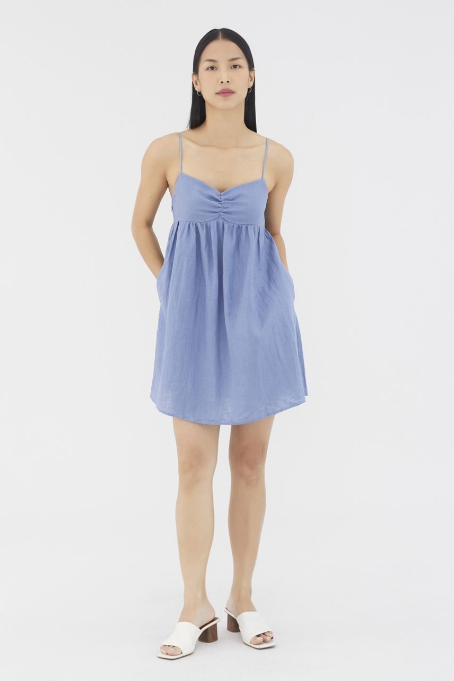 Women The Editor's Market Dresses | Lennox Linen Mini Dress Steel