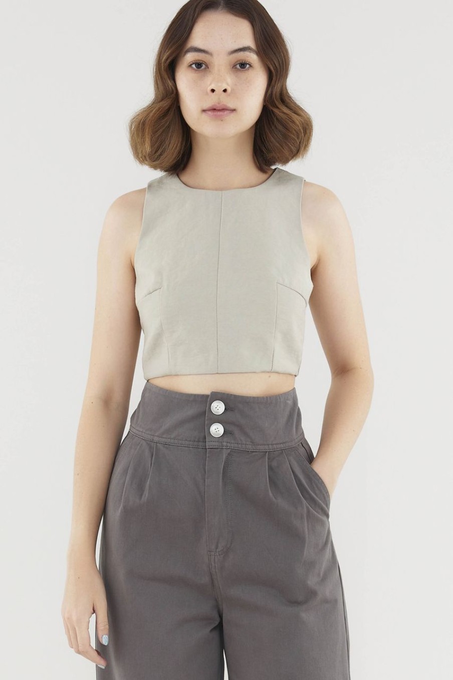 Women The Editor's Market Tops | Afiya Crop Top Limestone