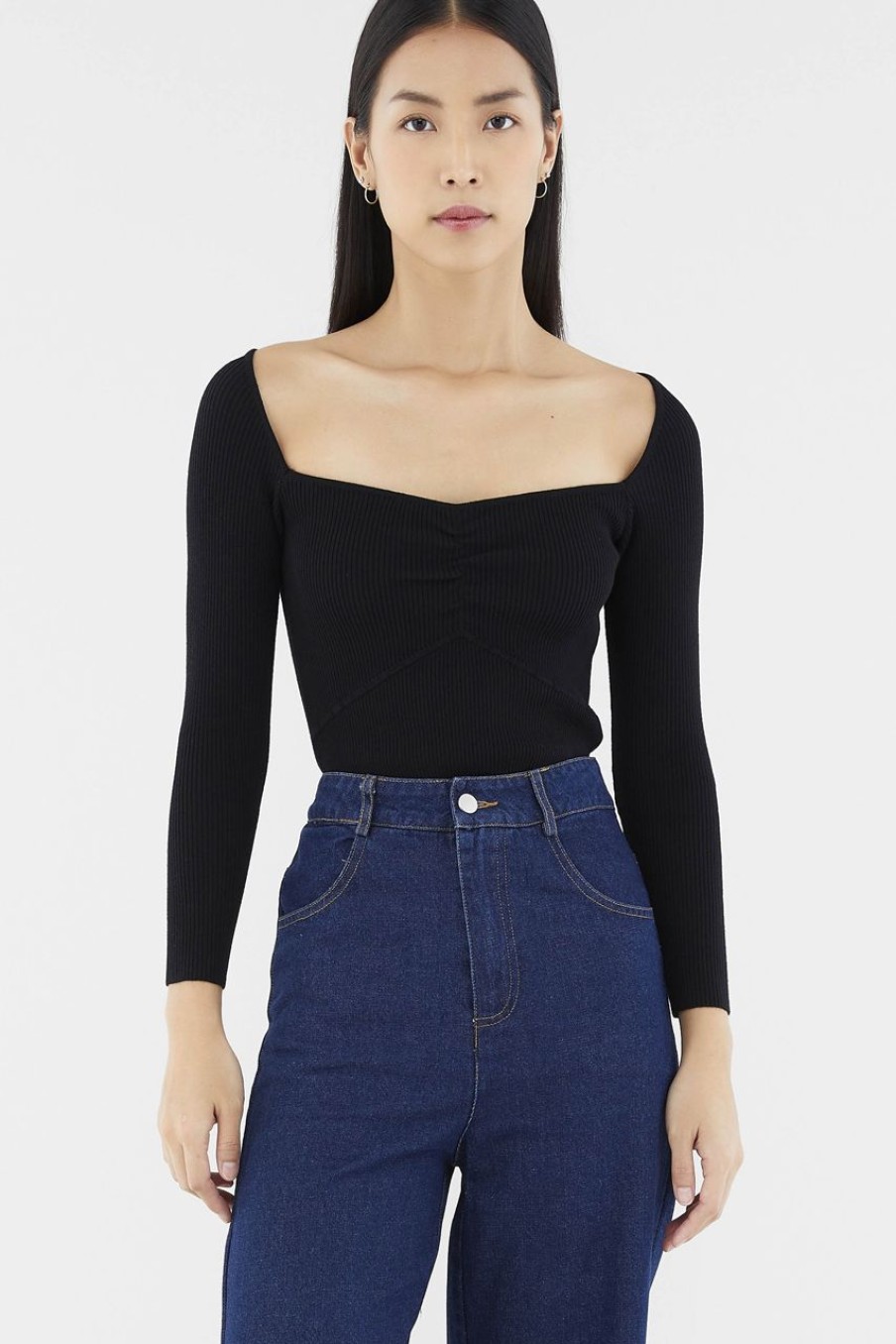 Women The Editor's Market Tops | Ariele Ruch Front Knit Top Black