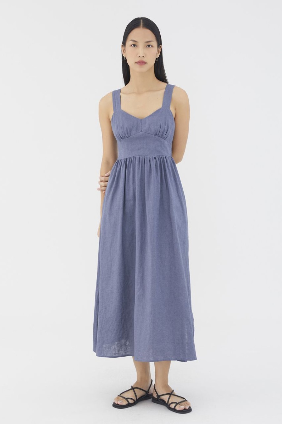 Women The Editor's Market Dresses | Aubray Linen Ruched Dress Heron