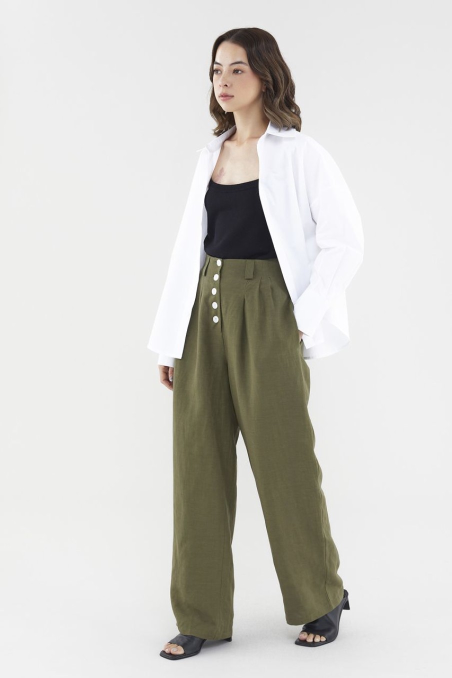 Women The Editor's Market Pants | Chantelle Buttoned Pants Moss Green