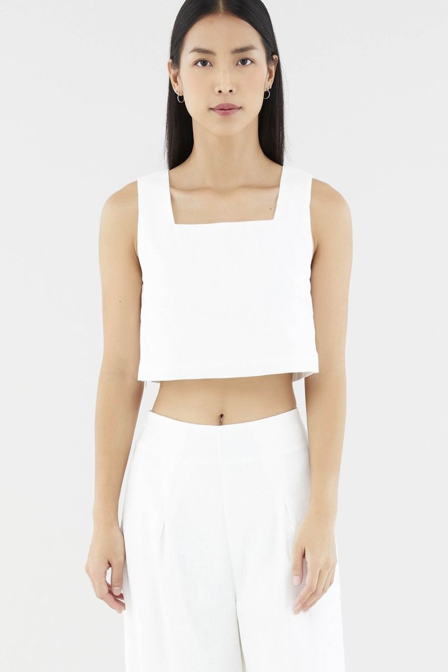 Women The Editor's Market Tops | Gwenivere Linen Square Neck Top White