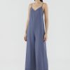 Women The Editor's Market Jumpsuits | Thelma Linen V-Neck Jumpsuit Blue Iris