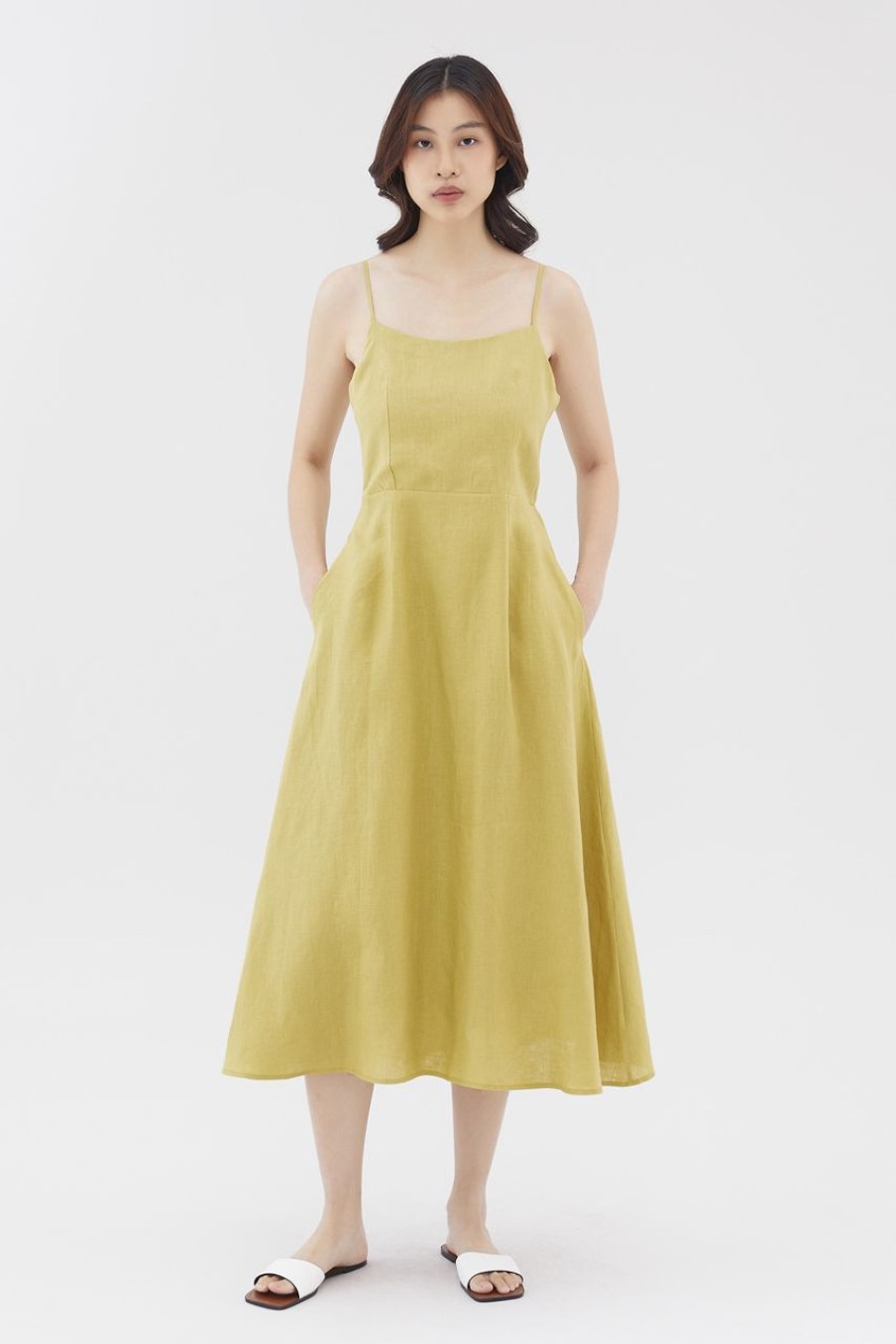 Women The Editor's Market Dresses | Harper Linen Swing Dress Citron