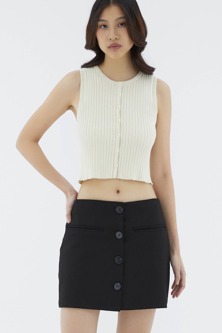 Women The Editor's Market Tops | Hosan Button-Down Knit Tank Mascarpone