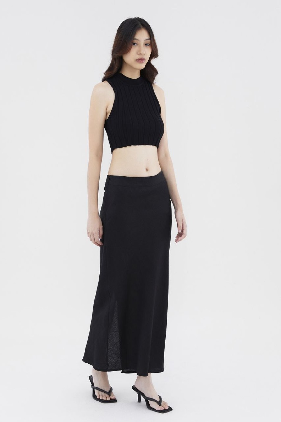 Women The Editor's Market Skirts | Haremi Linen Low-Rise Slip Skirt Black