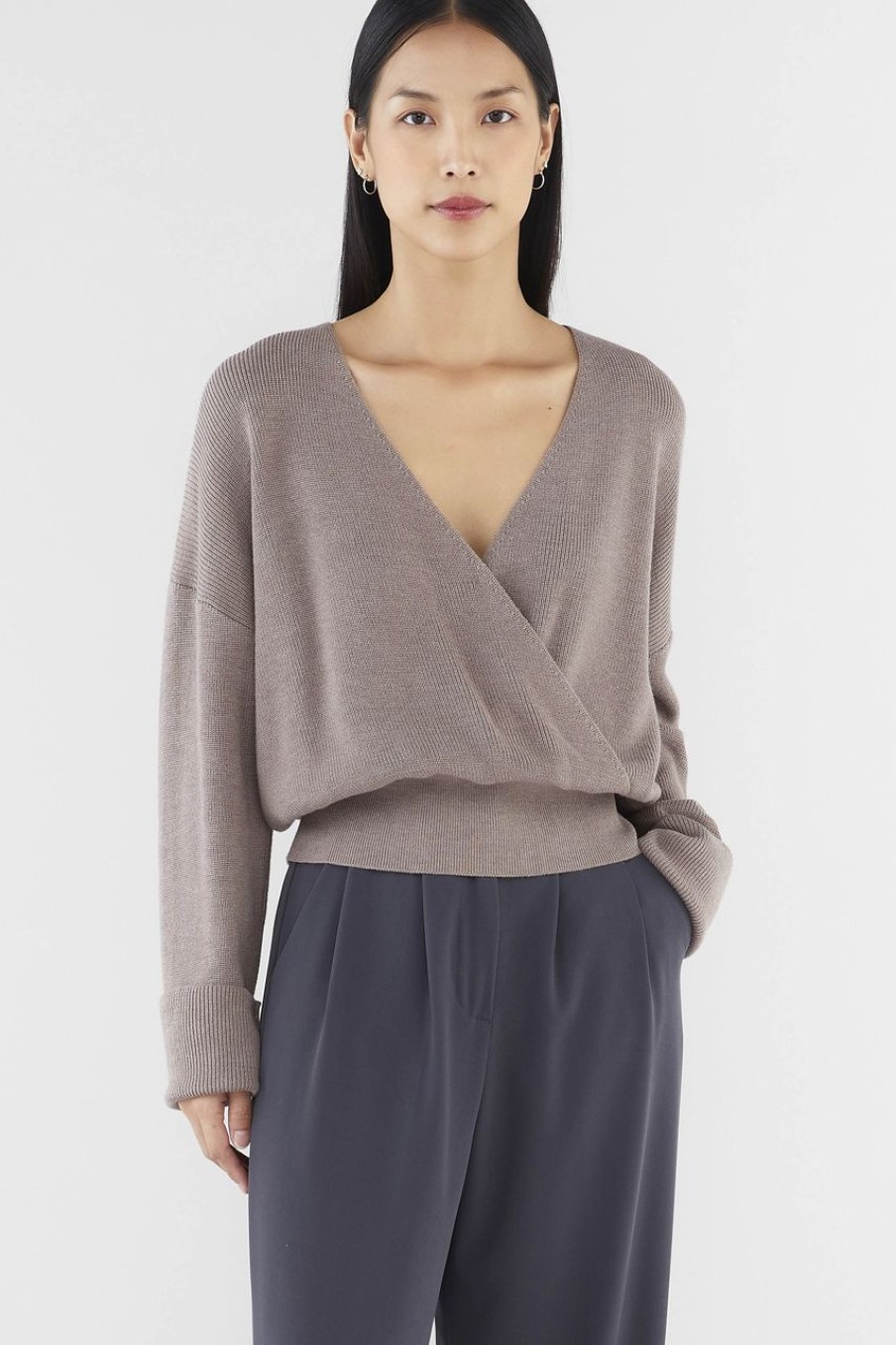 Women The Editor's Market Tops | Elayne Wrap Knit Blouse Mocha