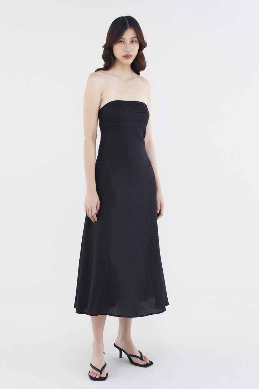 Women The Editor's Market Dresses | Alexis Linen Empire Tube Dress Black