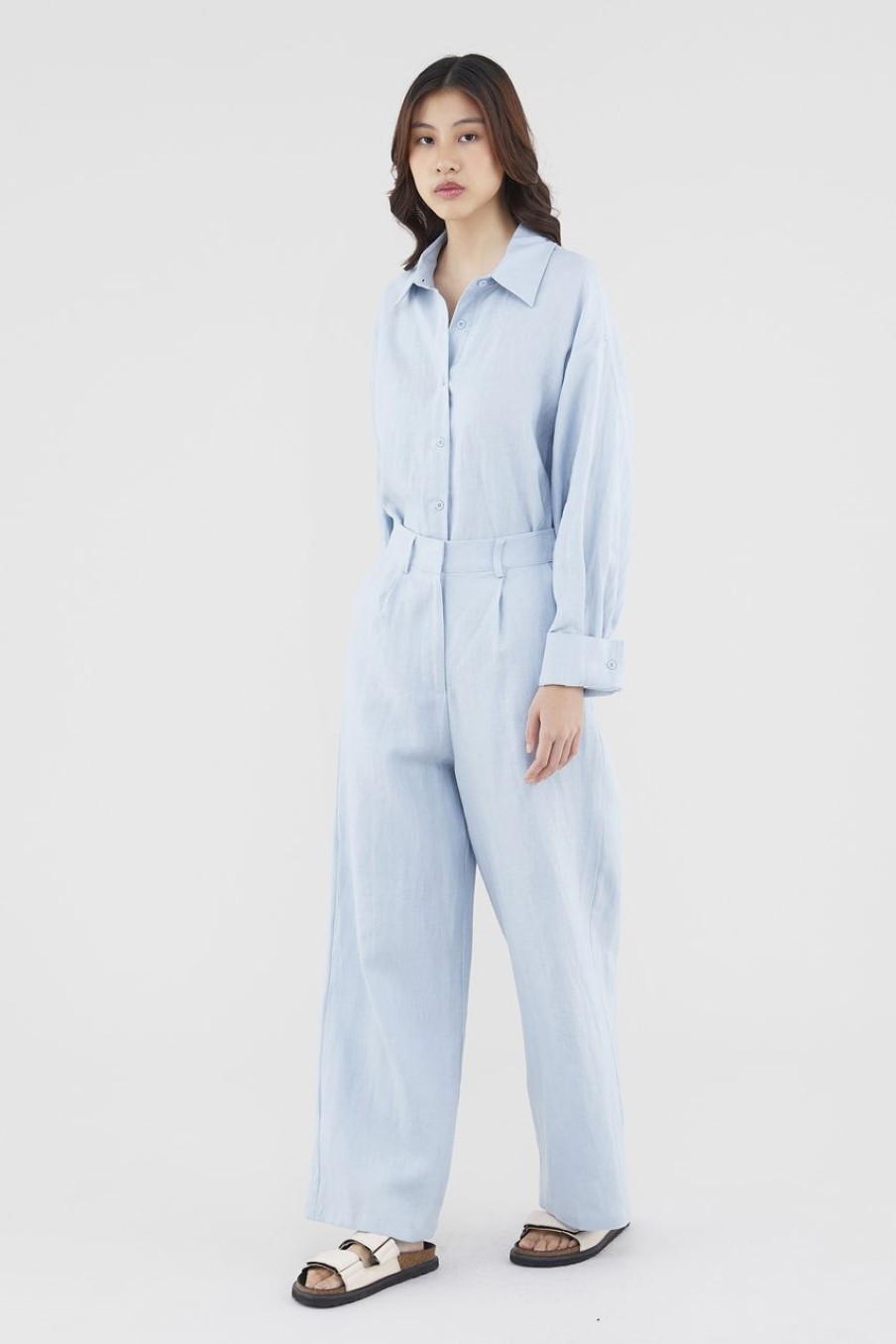 Women The Editor's Market Tops | Malitta Linen Oversized Shirt Dusty Blue