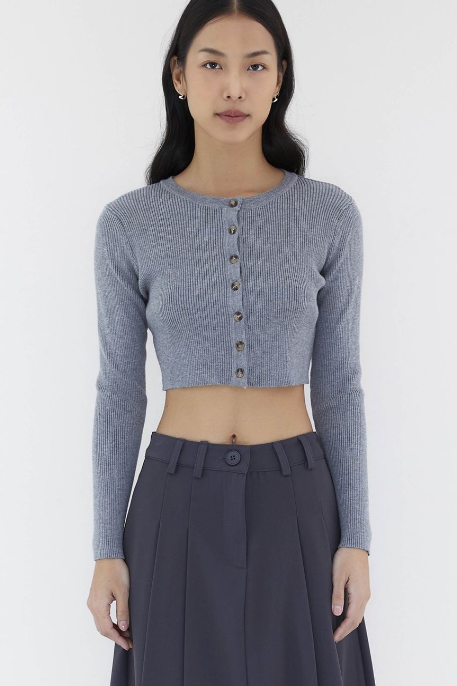 Women The Editor's Market Tops | Daena Button-Down Knit Top Storm