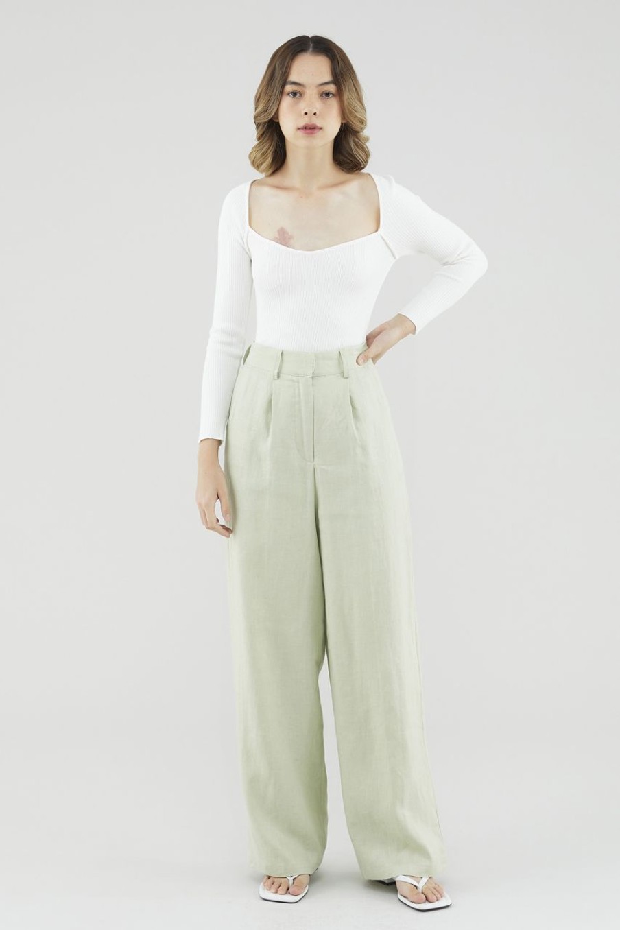 Women The Editor's Market Pants | Mildred Linen Wide-Leg Pants Pistachio