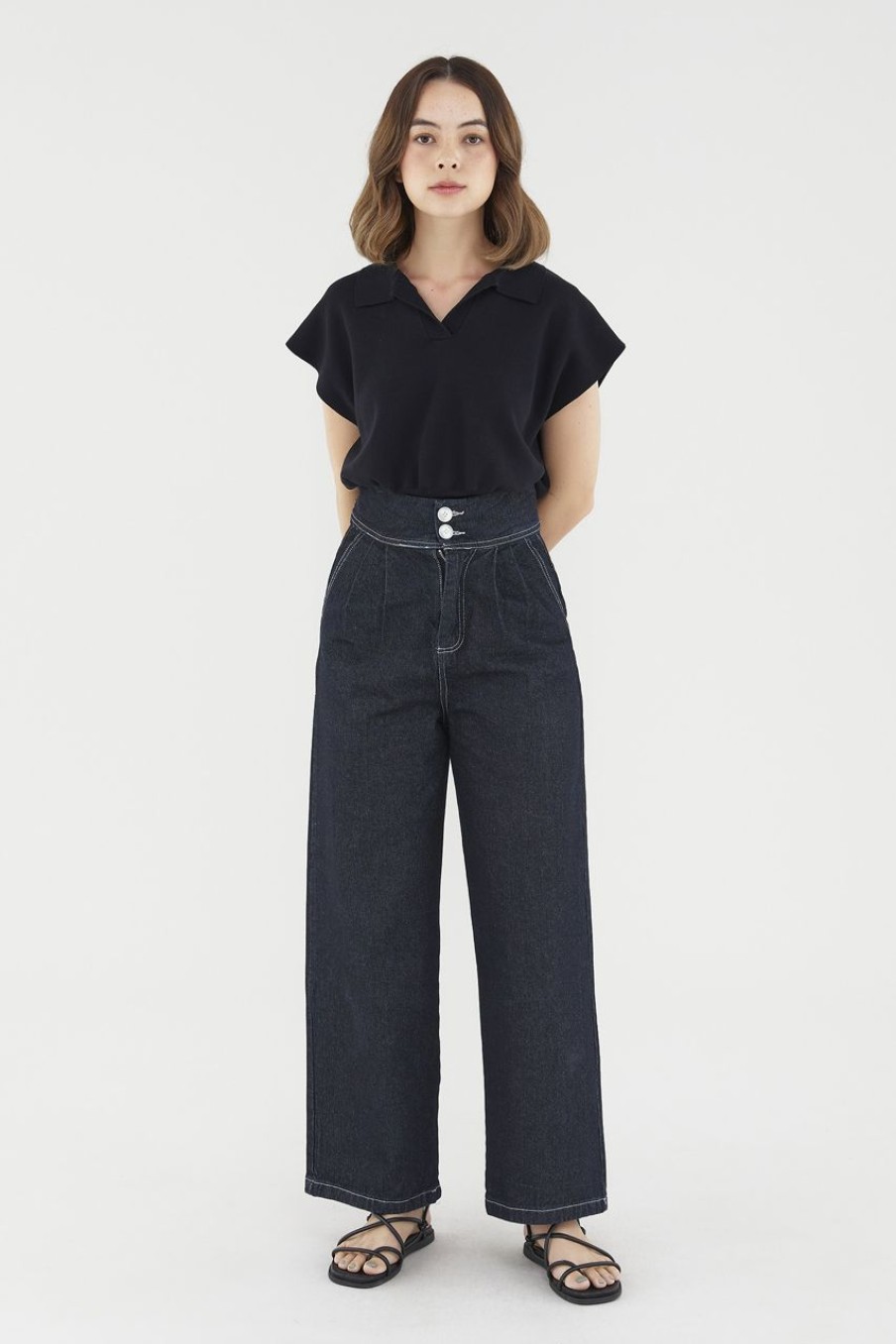 Women The Editor's Market Tops | Emely Collared Knit Top Black