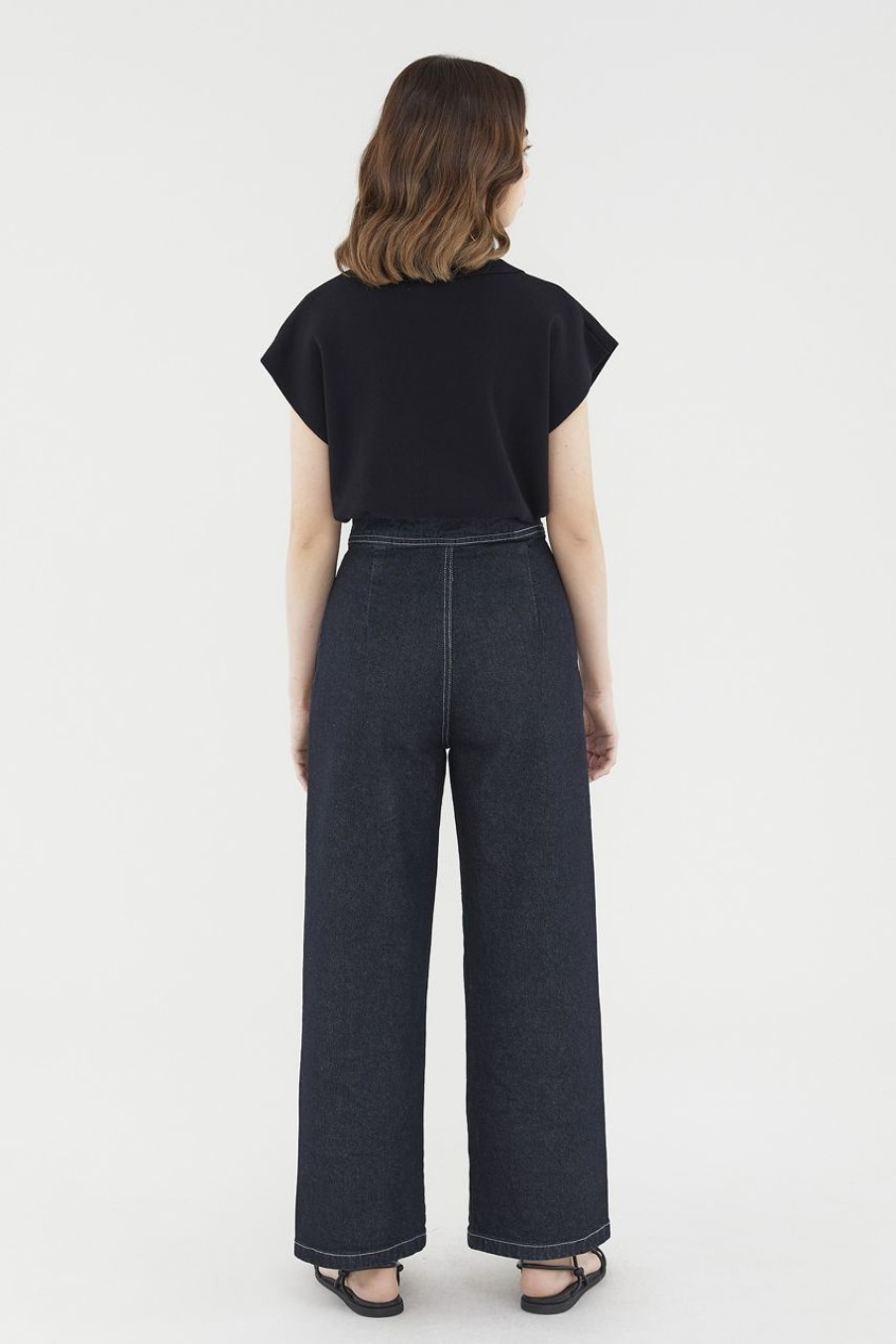 Women The Editor's Market Tops | Emely Collared Knit Top Black