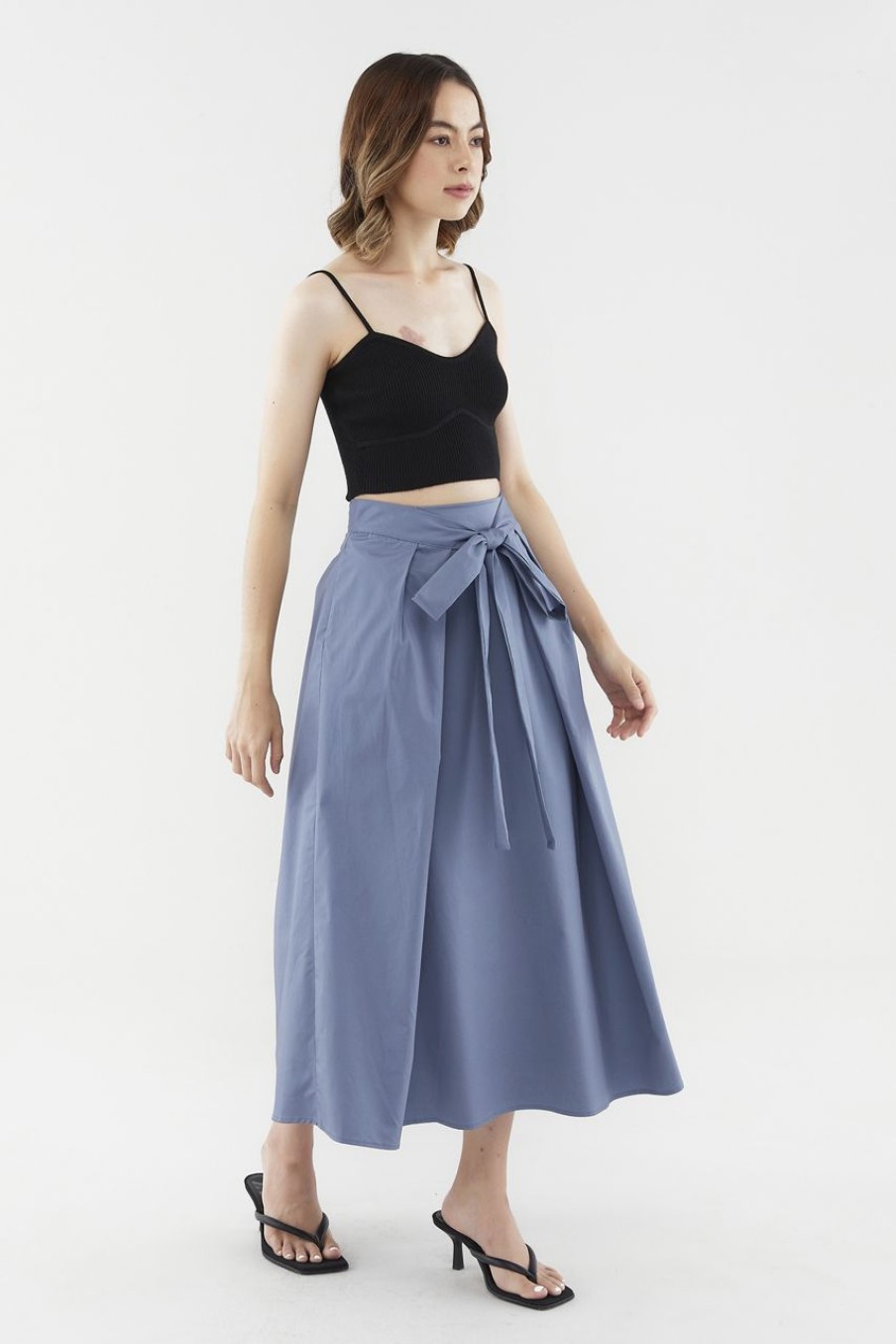 Women The Editor's Market Skirts | Ryley Tie-Front Midi Skirt Slate Blue