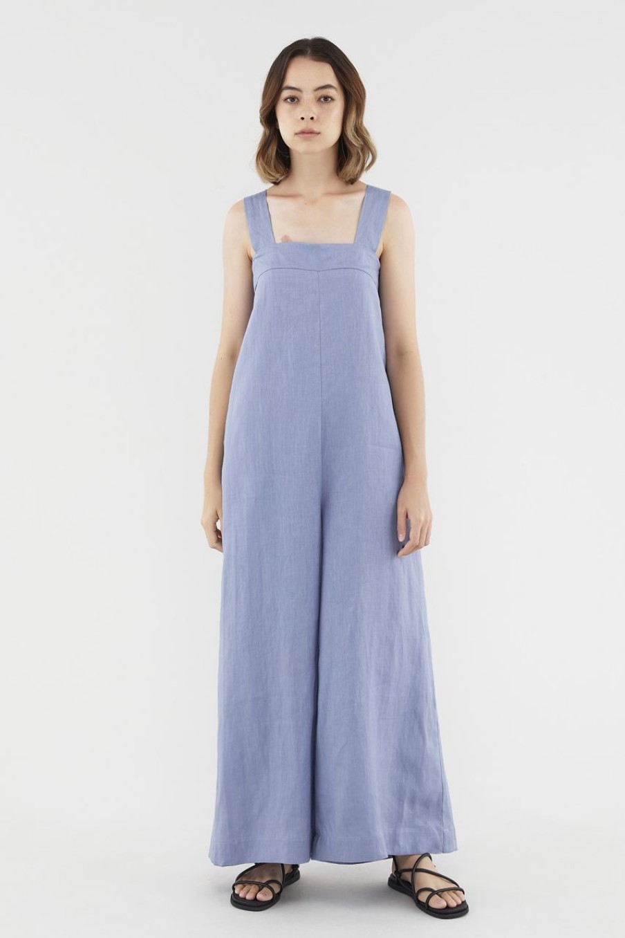 Women The Editor's Market Jumpsuits | Dorene Linen Tie-Back Jumpsuit Steel Blue