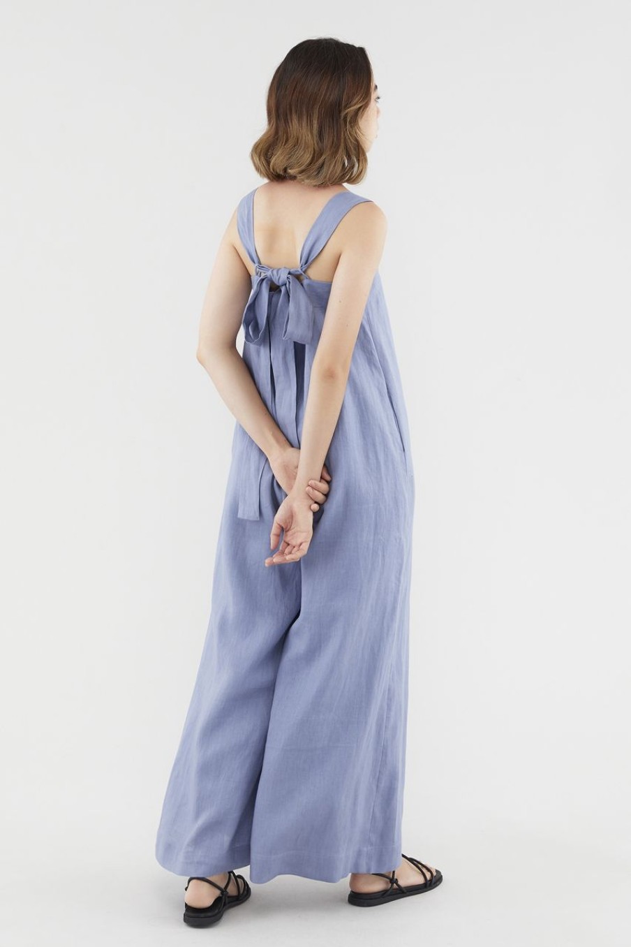 Women The Editor's Market Jumpsuits | Dorene Linen Tie-Back Jumpsuit Steel Blue