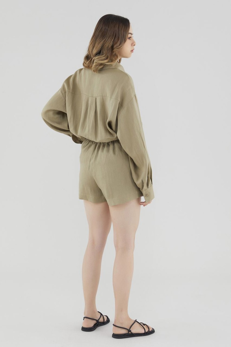 Women The Editor's Market Shorts | Bonita Linen Relaxed Shorts Khaki