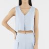 Women The Editor's Market Tops | Evada Linen Button Down Top Dusty Blue