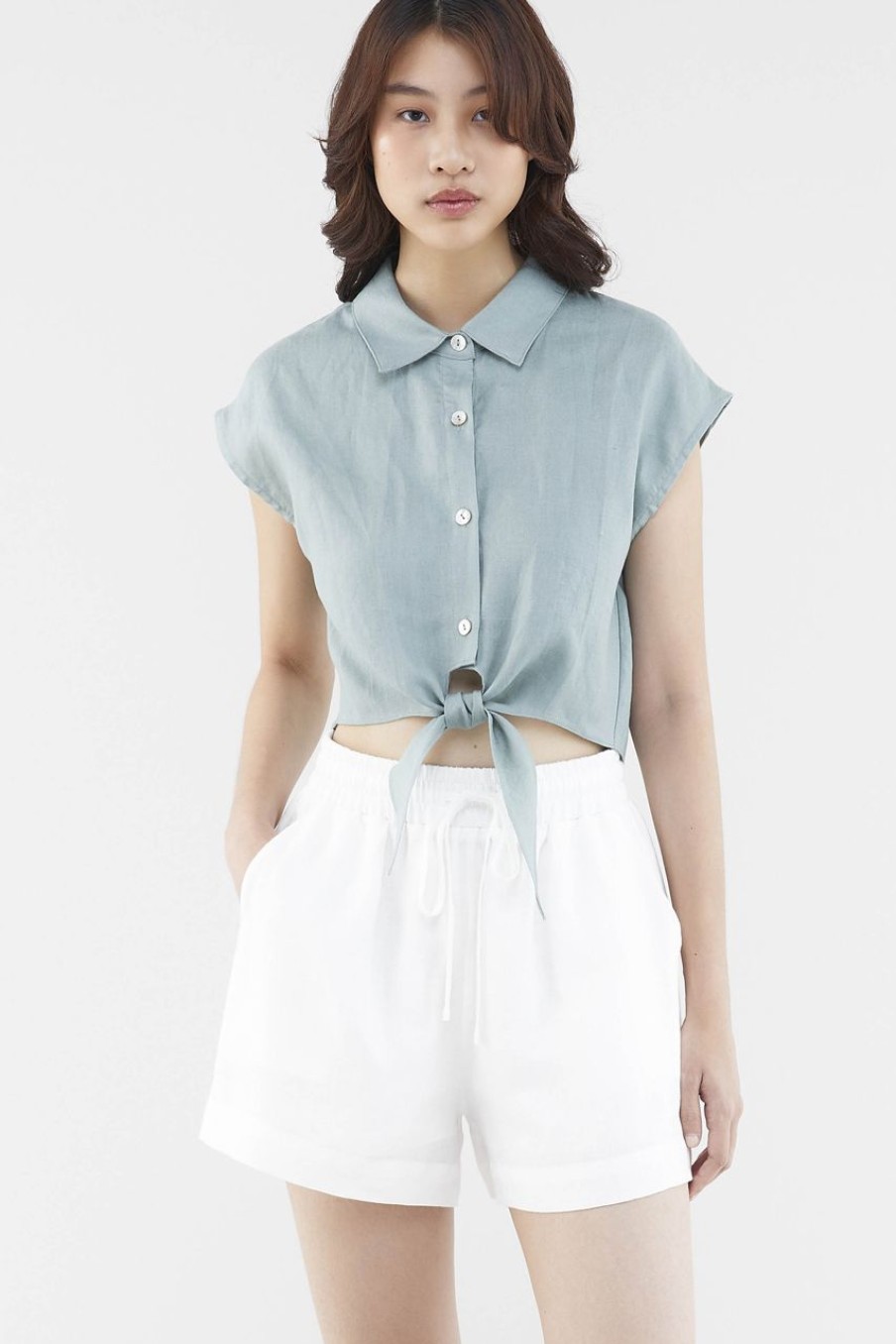 Women The Editor's Market Tops | Melsie Linen Twist Top Pine Green