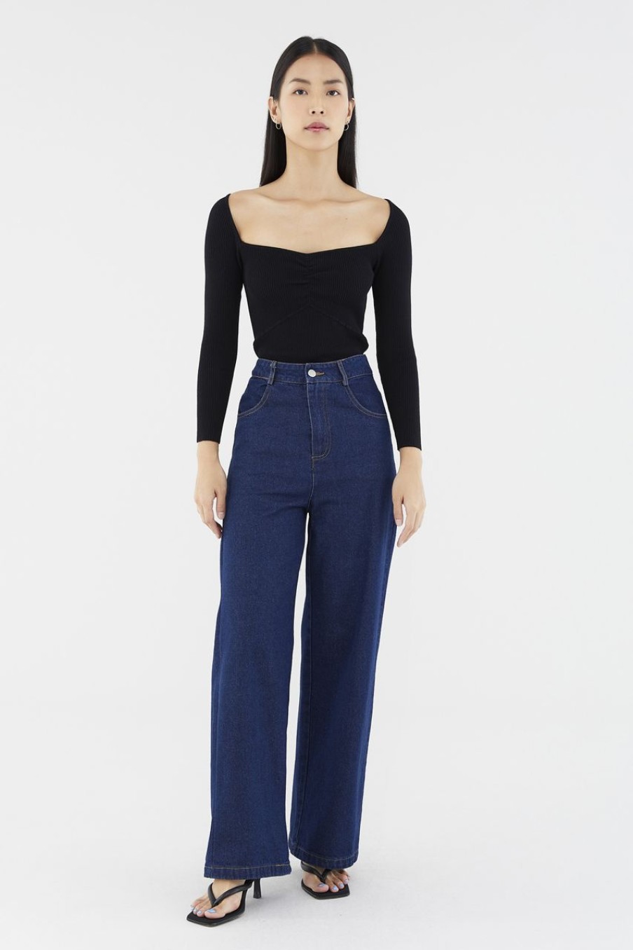 Women The Editor's Market Jeans | Rowan Straight Denim Jeans Dark Blue