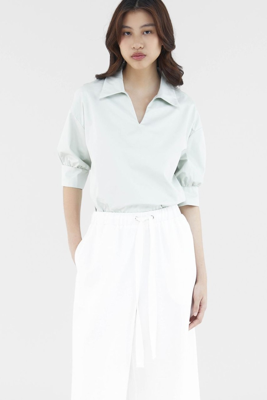 Women The Editor's Market Tops | Theia Relaxed Shirt Chalk Green