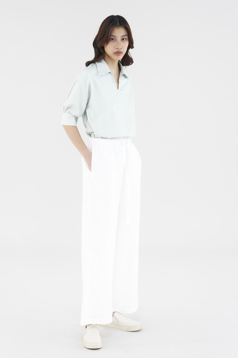 Women The Editor's Market Tops | Theia Relaxed Shirt Chalk Green