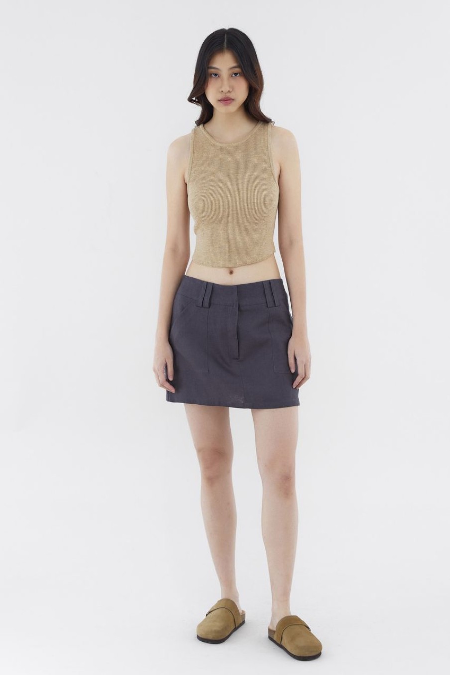 Women The Editor's Market Skirts | Vanrell Linen Low-Rise Skirt Liquorice