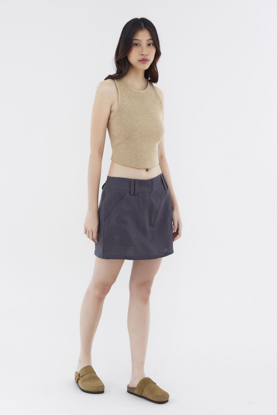 Women The Editor's Market Skirts | Vanrell Linen Low-Rise Skirt Liquorice