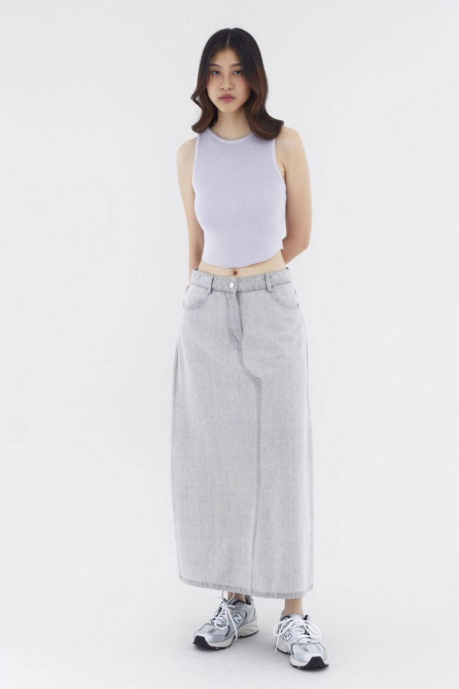 Women The Editor's Market Skirts | Dorah Mid-Rise Denim Skirt Washed Light Grey