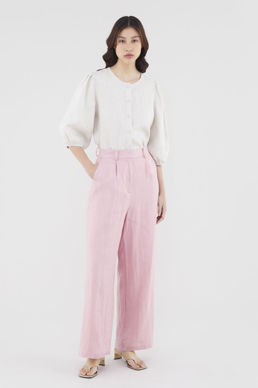 Women The Editor's Market Pants | Mildred Linen Wide-Leg Pants Carnation