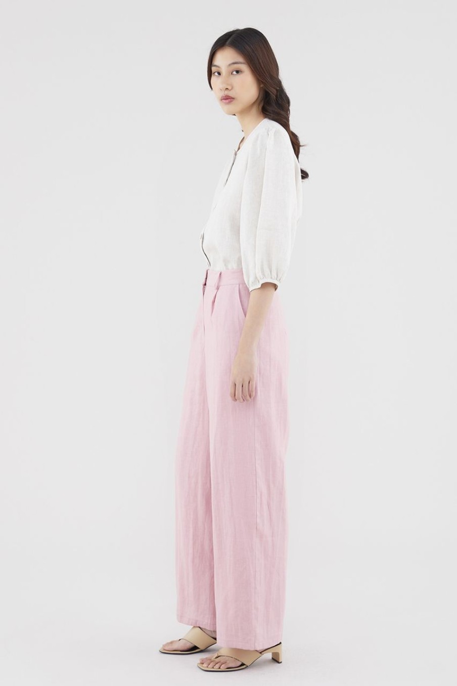 Women The Editor's Market Pants | Mildred Linen Wide-Leg Pants Carnation